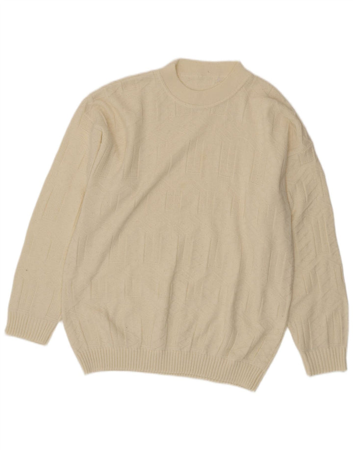 Maglione maglione girocollo da uomo vintage grande bianco