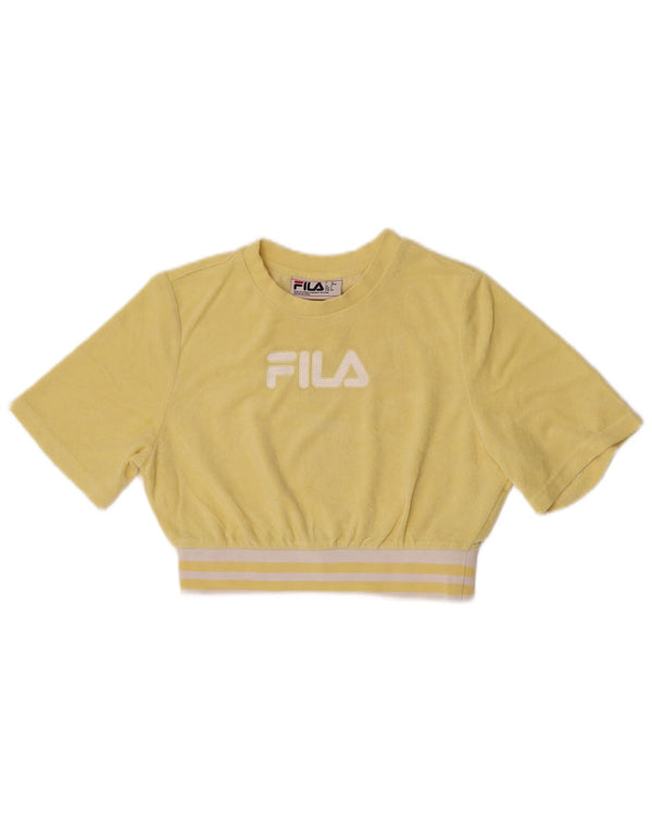 T-shirt grafica da donna in velluto corto Fila UK 10 Small Yellow Colourblock