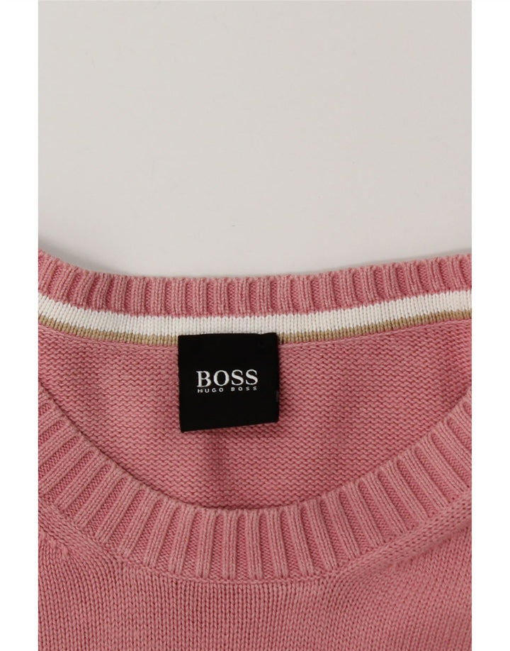 Maglione maglione girocollo da uomo HUGO BOSS grande in cotone rosa