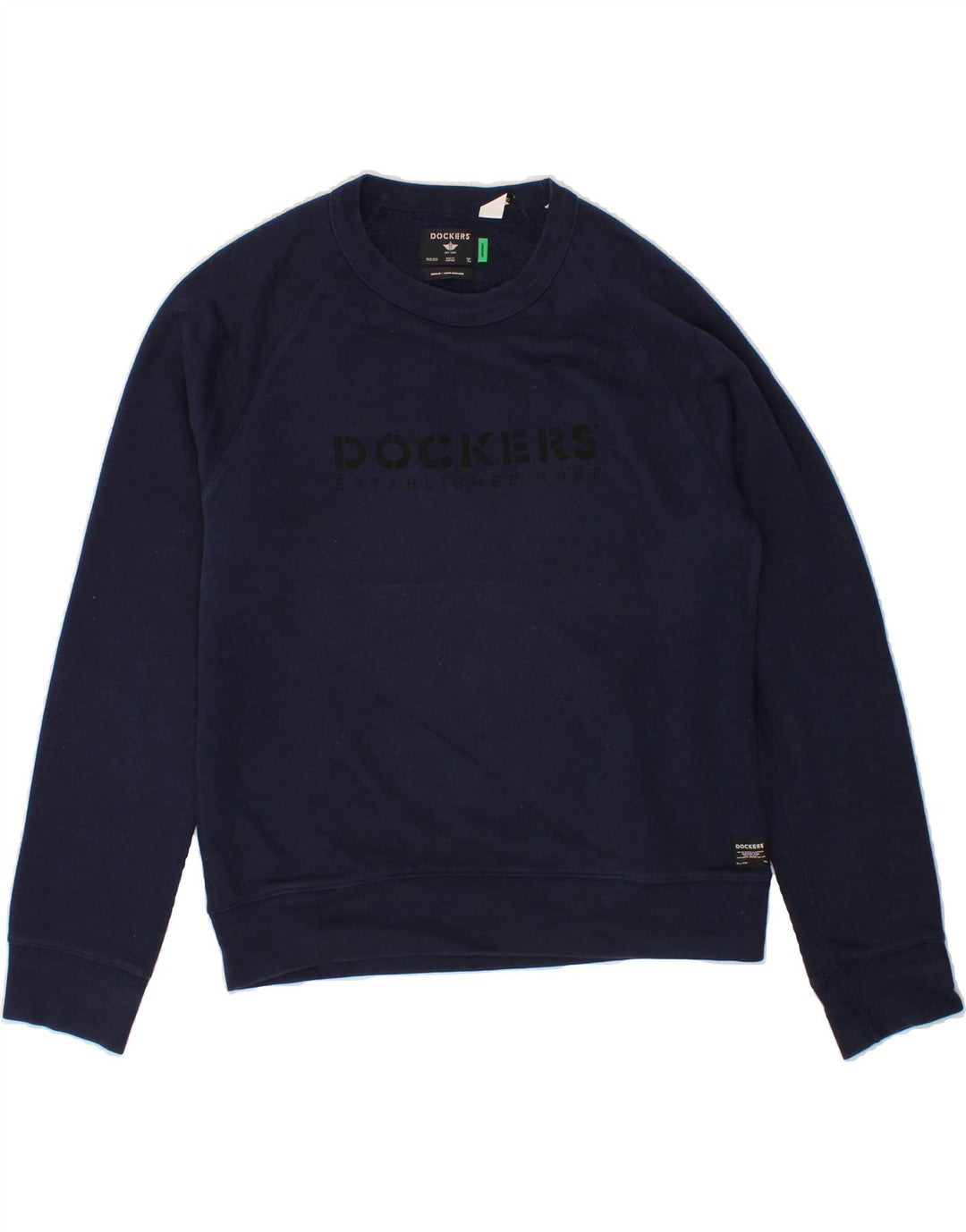 DOCKERS Mens Graphic Sweatshirt Jumper Small Navy Blue Cotton Vintage Dockers and Second-Hand Dockers from Messina Hembry 