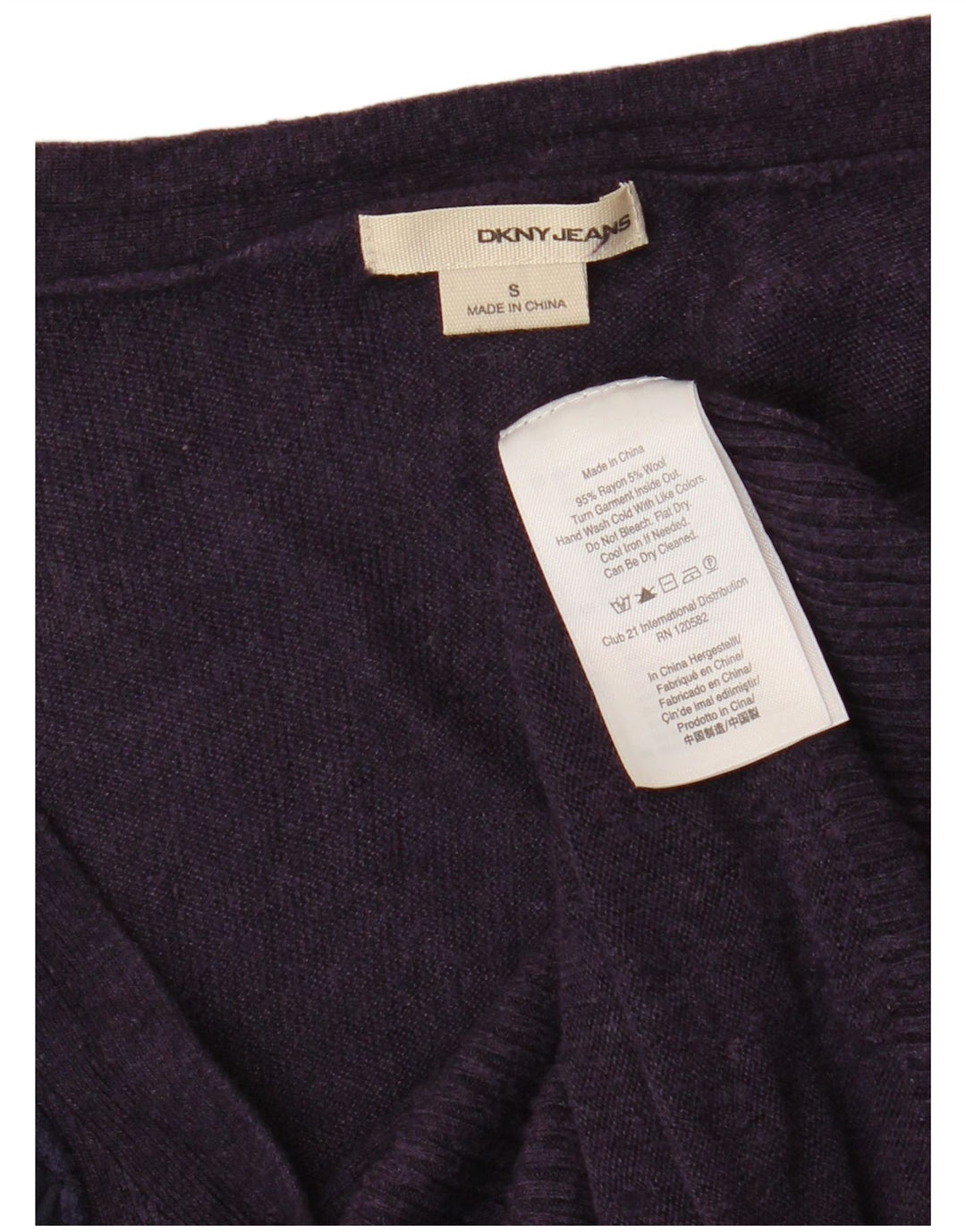 Maglione cardigan da donna con volant sul davanti Dkny UK 8 piccolo rayon viola