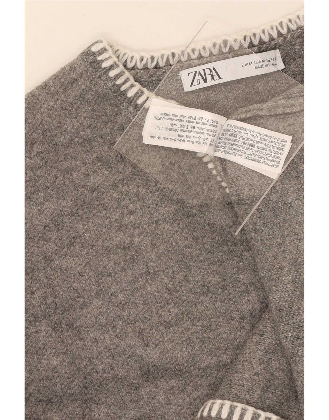 Maglione corto oversize con scollo a V corto da donna Zara UK 12 Lana grigio medio