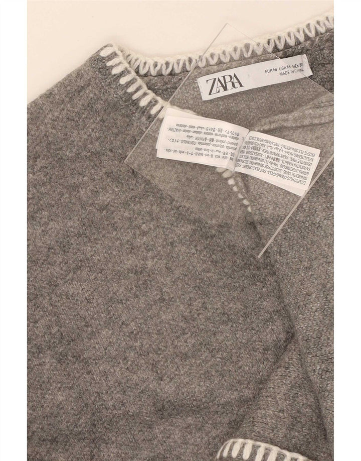 Maglione corto oversize con scollo a V corto da donna Zara UK 12 Lana grigio medio