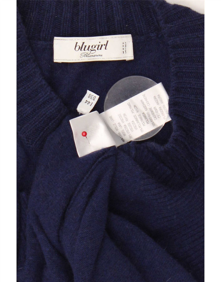 Maglione cardigan lungo da donna vintage IT 44 lana blu navy media
