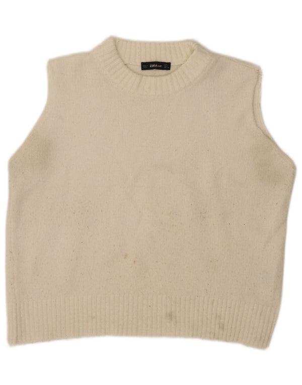 Canotta corta da donna Zara UK 16 grande bianco sporco