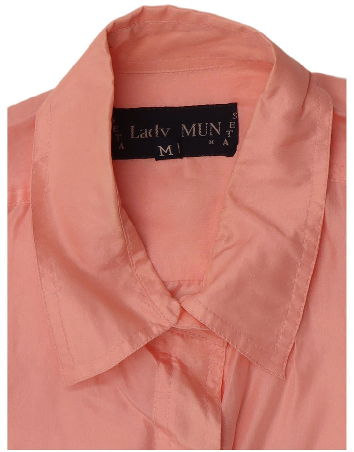 Camicia oversize da donna vintage UK 14 seta rosa media