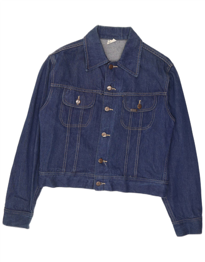 Giacca in denim vintage da donna corta IT 50 XL in cotone blu navy