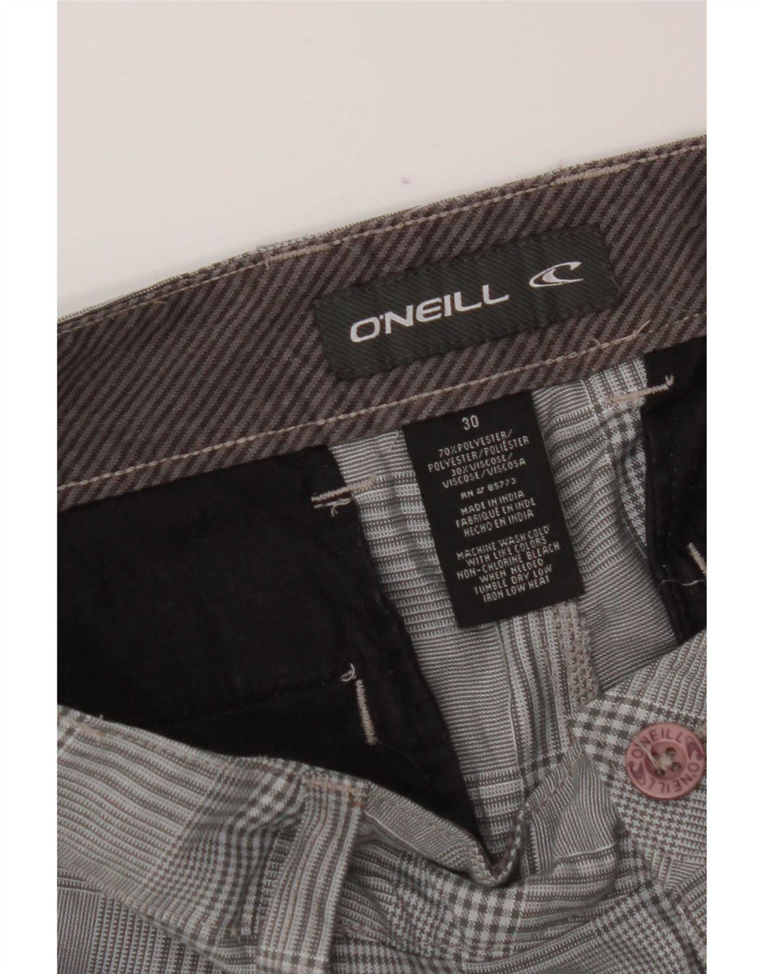 Pantaloncini chino da donna O'Neill W30 poliestere a quadri grigio medio