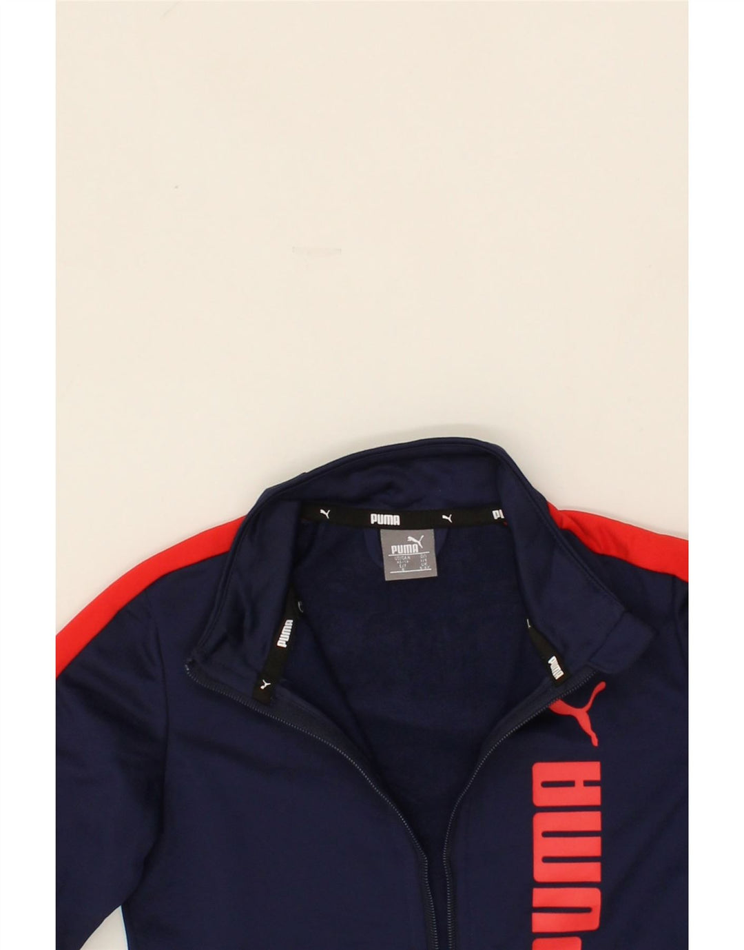 PUMA Boys Graphic Tracksuit Top Jacket 5-6 Years Navy Blue Colourblock Vintage Puma and Second-Hand Puma from Messina Hembry 