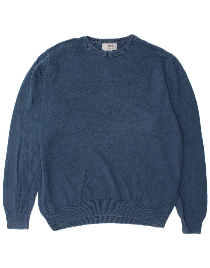 Maglione maglione girocollo da uomo Marks & Spencer grande cotone blu navy