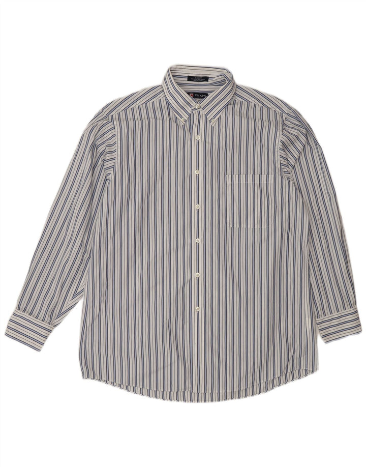 Camicia Chaps da uomo vestibilità classica taglia 16 grande cotone a righe bianche