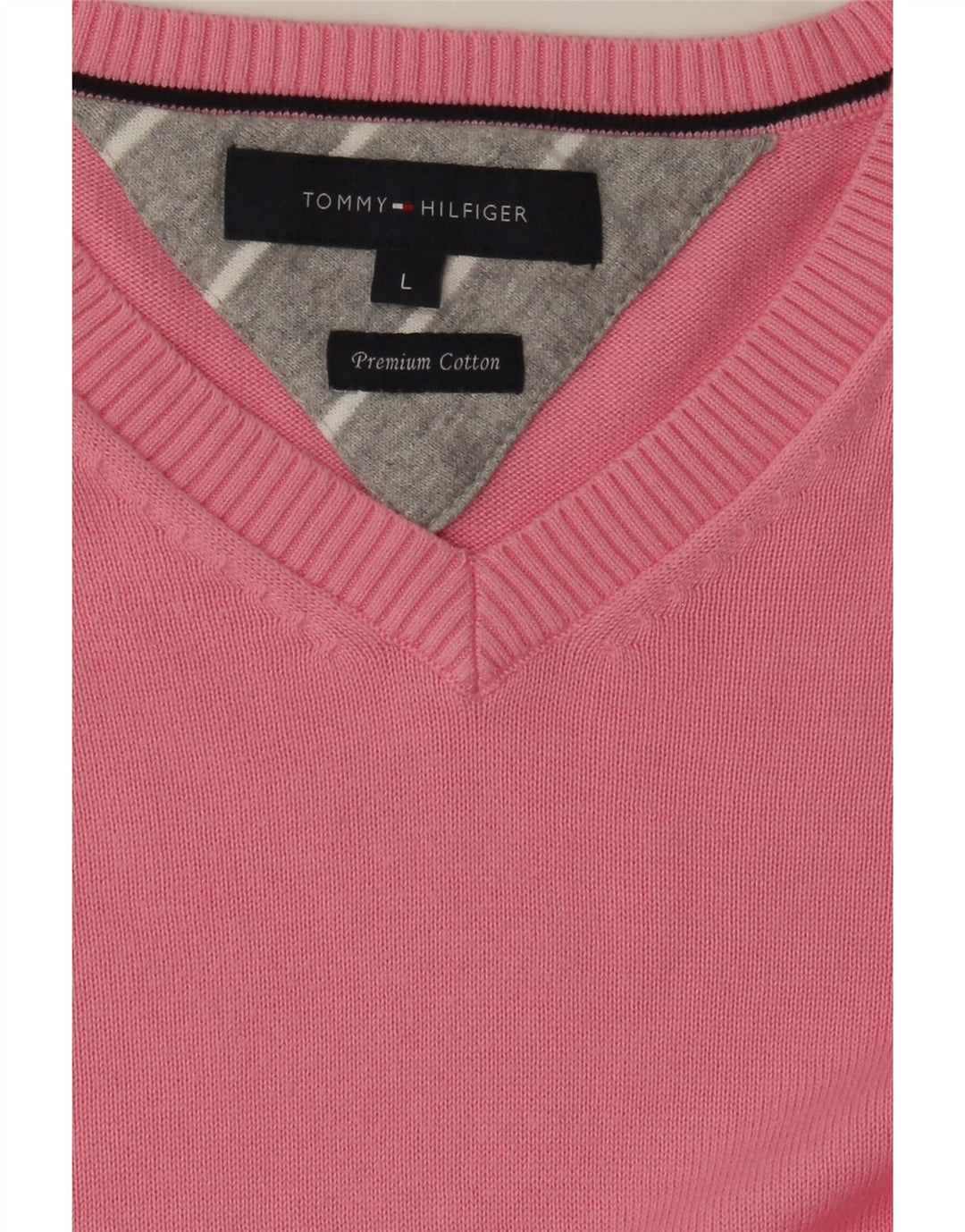 Maglione maglione con scollo a V da uomo Tommy Hilfiger grande cotone rosa