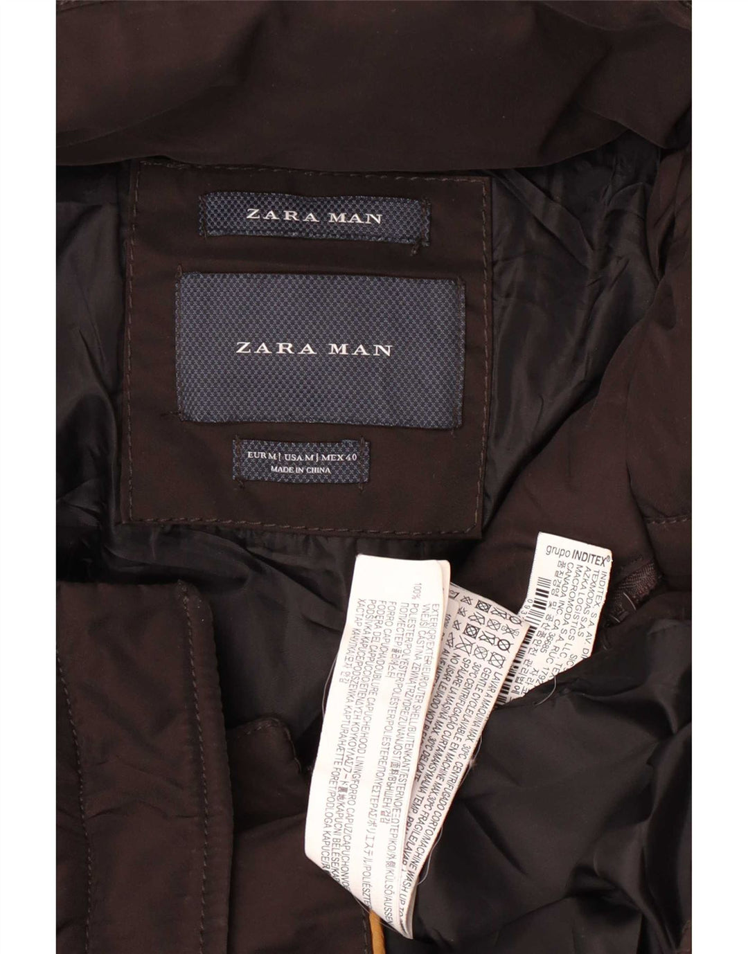 Giacca imbottita con cappuccio da uomo Zara UK 38 Poliestere marrone medio