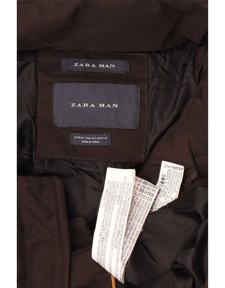 Giacca imbottita con cappuccio da uomo Zara UK 38 Poliestere marrone medio