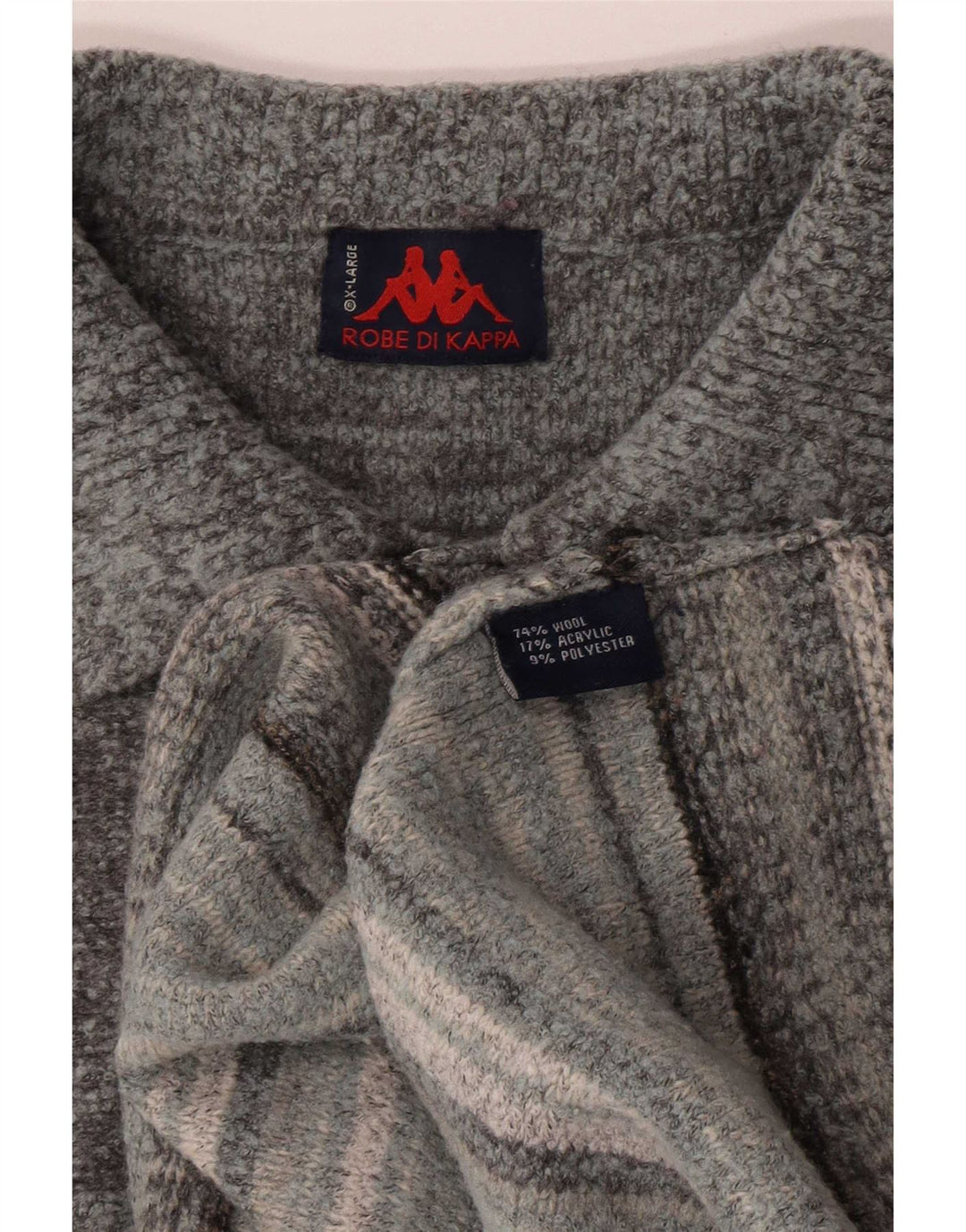 Maglione Kappa da uomo con collo a polo XL in lana a righe grigie