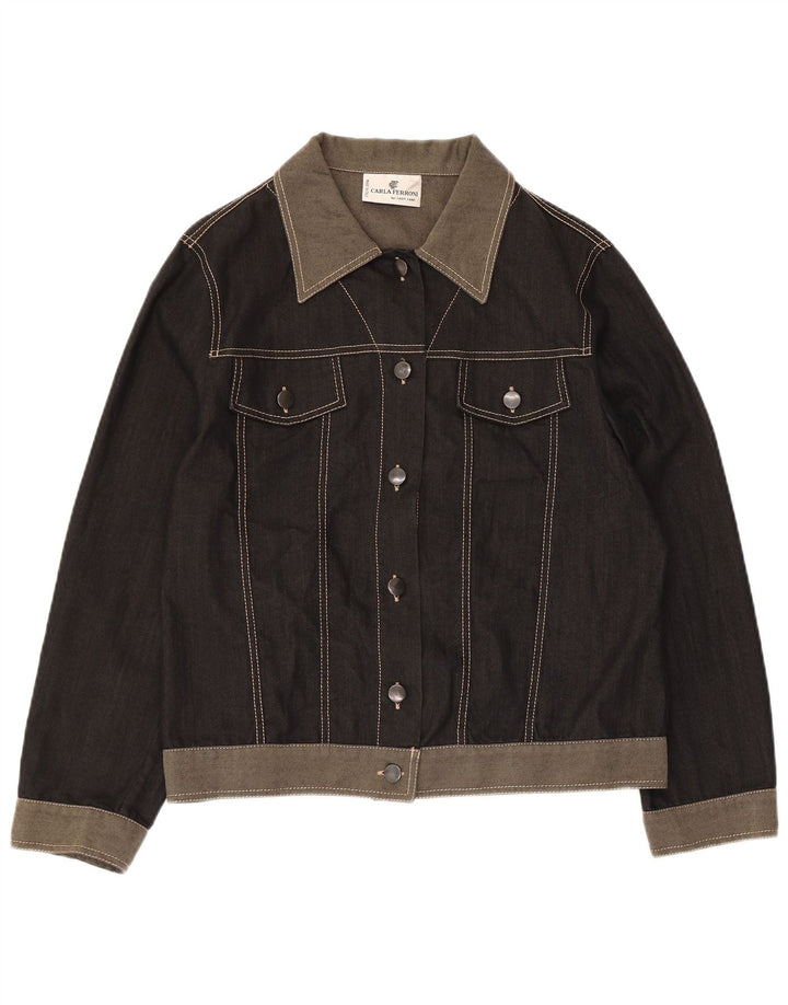 CARLA FERRONI Giacca in denim da donna UK 14 Cotone color block medio nero