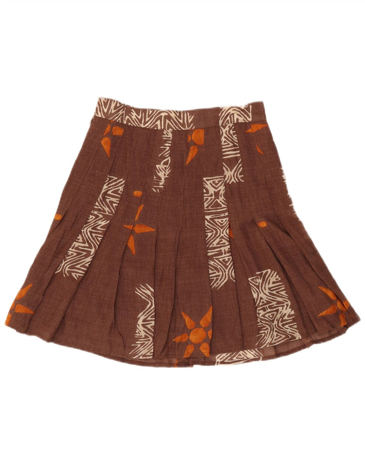 Minigonna a pieghe vintage da donna W26 piccola floreale marrone
