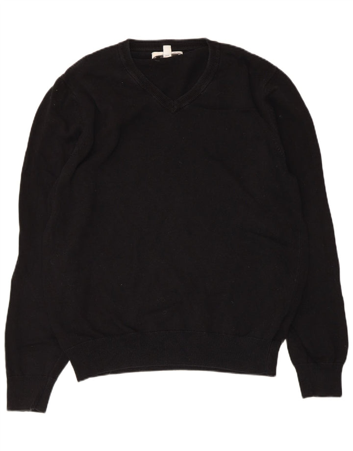 Maglione da uomo con scollo a V Marks & Spencer in cotone nero medio