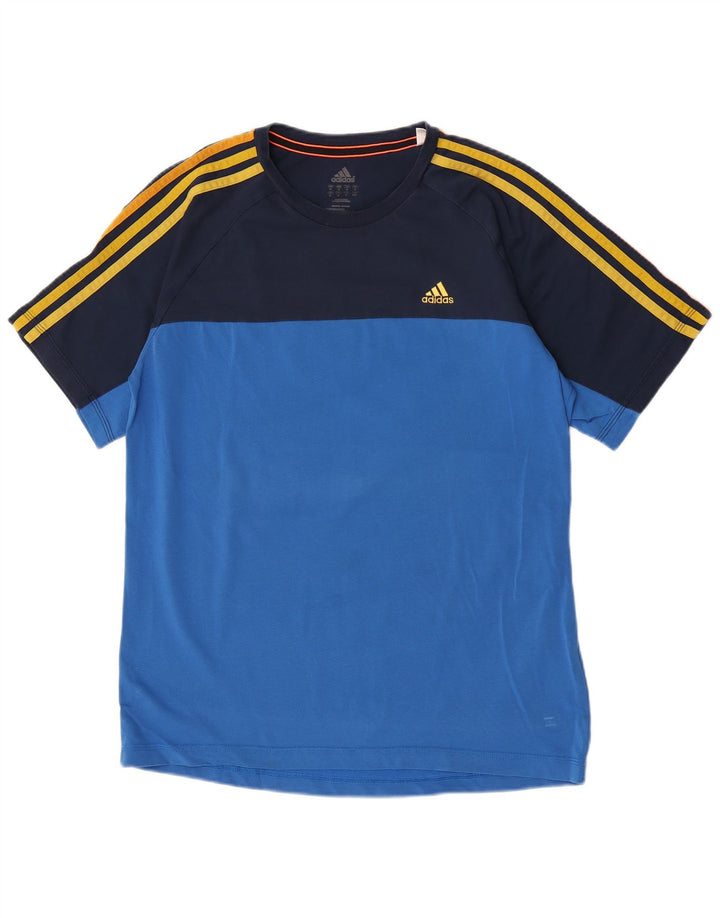 T-shirt regolare da uomo a maniche corte Adidas Top in cotone color block blu medio