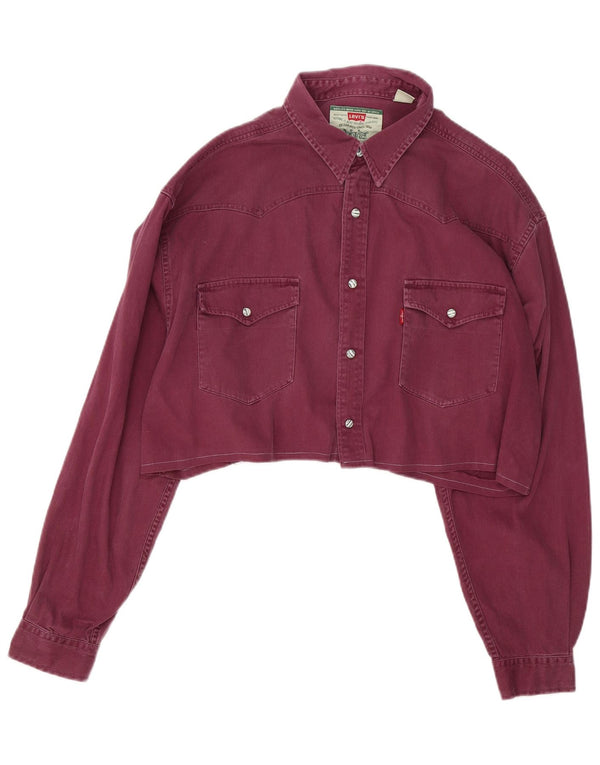 Levi's Womens Crop Denim Jacket UK 18 XL Burgundy Cotton