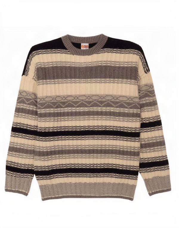 Maglione vintage da uomo girocollo a righe grandi grigie