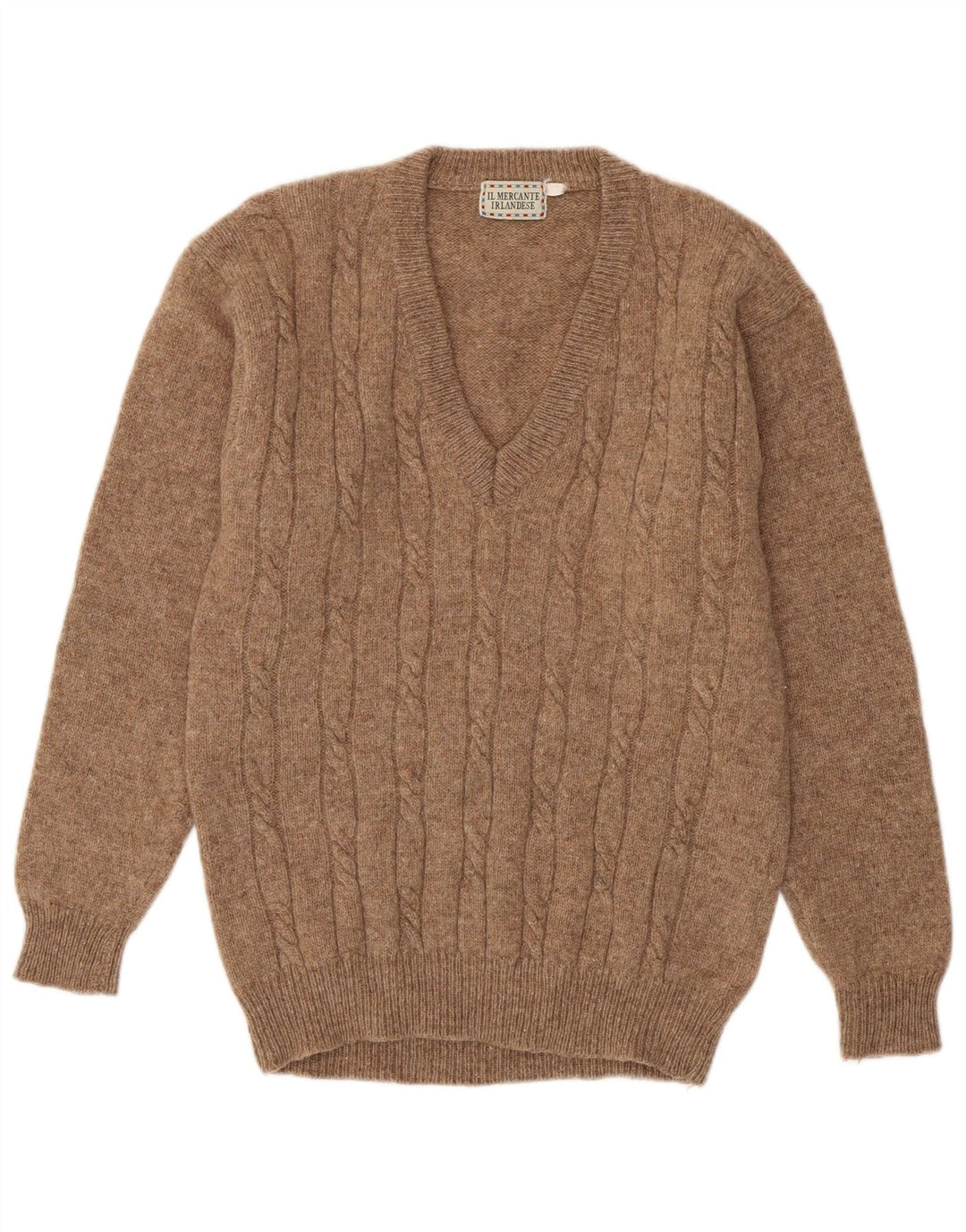 Maglione vintage da uomo con scollo a V marrone medio