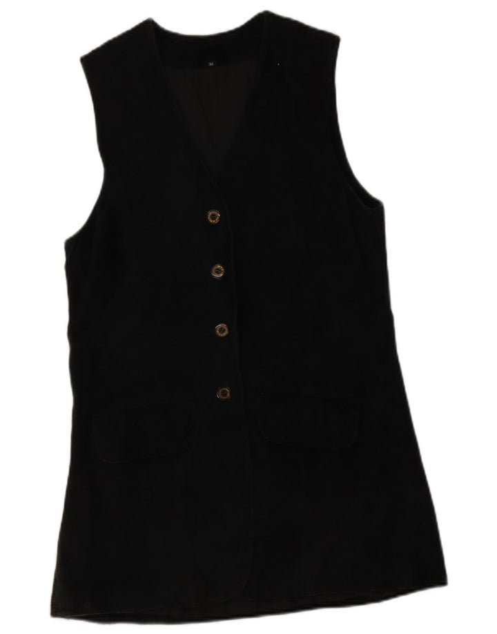 Gilet vintage in pelle scamosciata da donna EU 36 piccolo nero