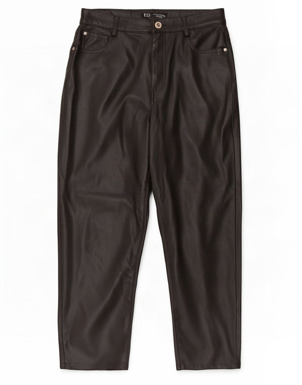 Zara Womens High Waist Crop Faux Leather Trousers EU 38 Small W28 L24 Black