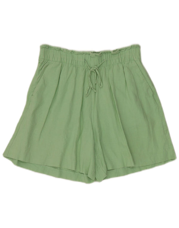 Pantaloncini casual a vita alta da donna Marks & Spencer UK 10 piccoli W28 lino verde
