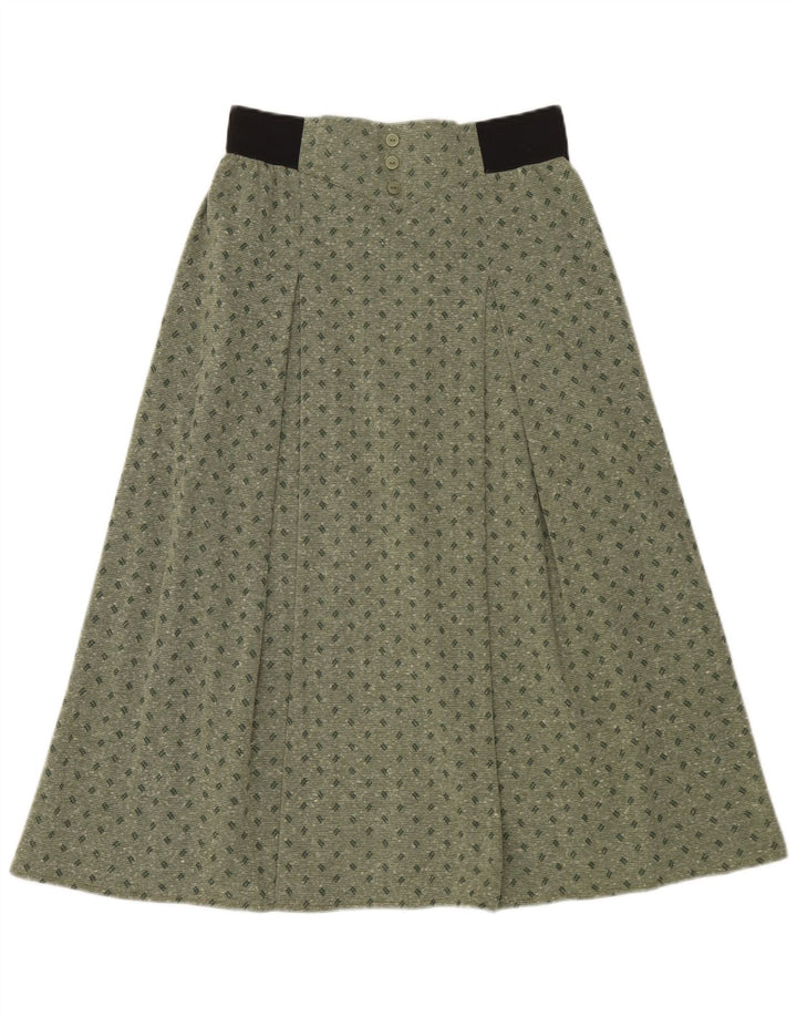 Gonna longuette da donna vintage IT 42 media W30 poliestere maculato verde