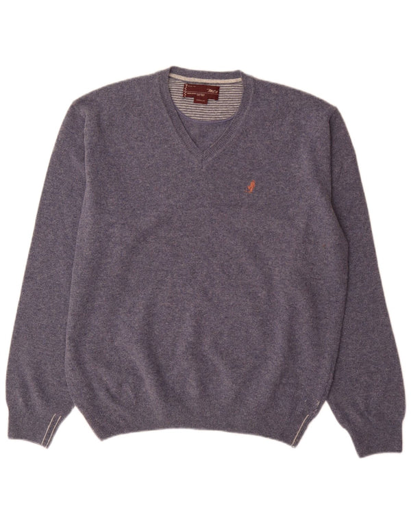 Marlboro Classics Maglione da uomo con scollo a V in lana blu medio
