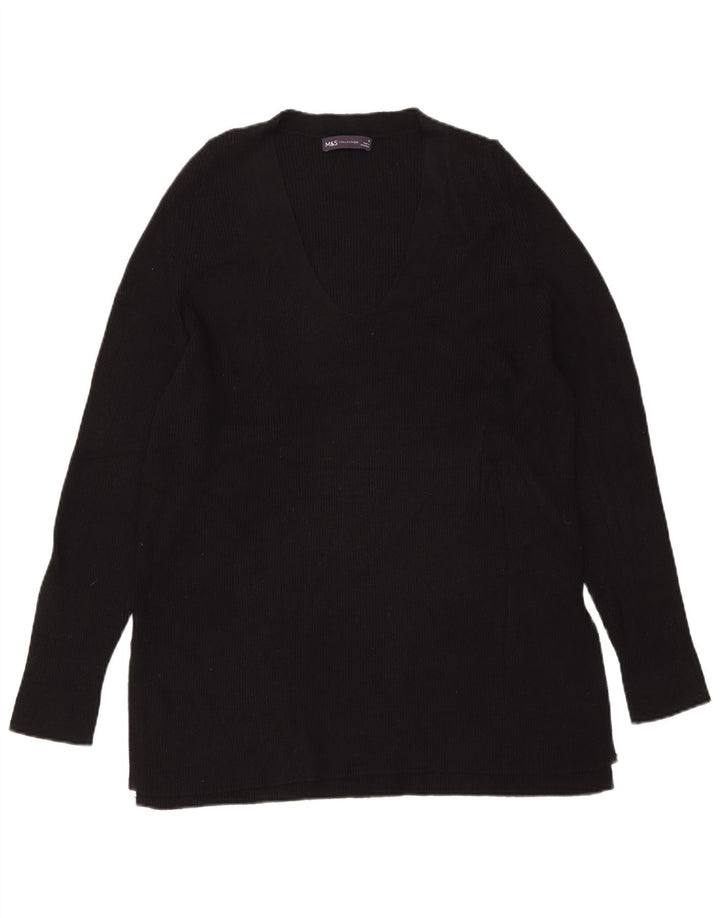 Maglione maglione con scollo a V lungo da donna Marks & Spencer UK 16 grande nero