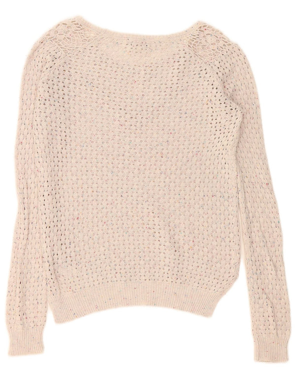 Fat Face Donna Maglione con scollo a barchetta trasparente UK 10 Piccolo Bianco sporco