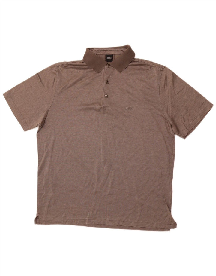 Polo da uomo HUGO BOSS grande in cotone gessato grigio