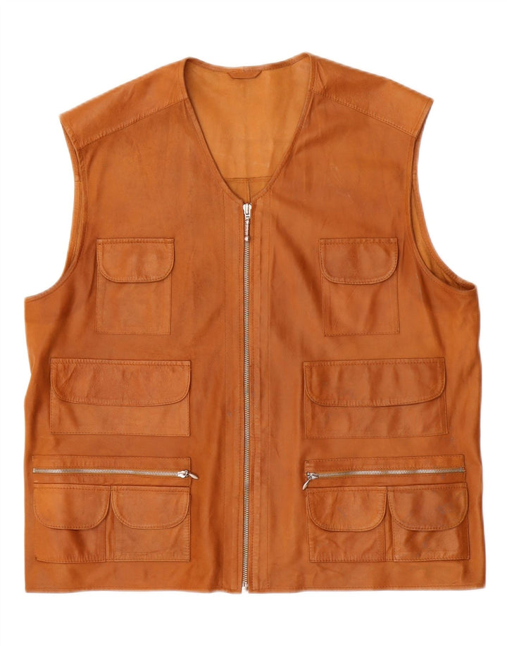 CRISTIANO DI THIENE Gilet Utilitario in Pelle da Uomo IT 50 Large Marrone