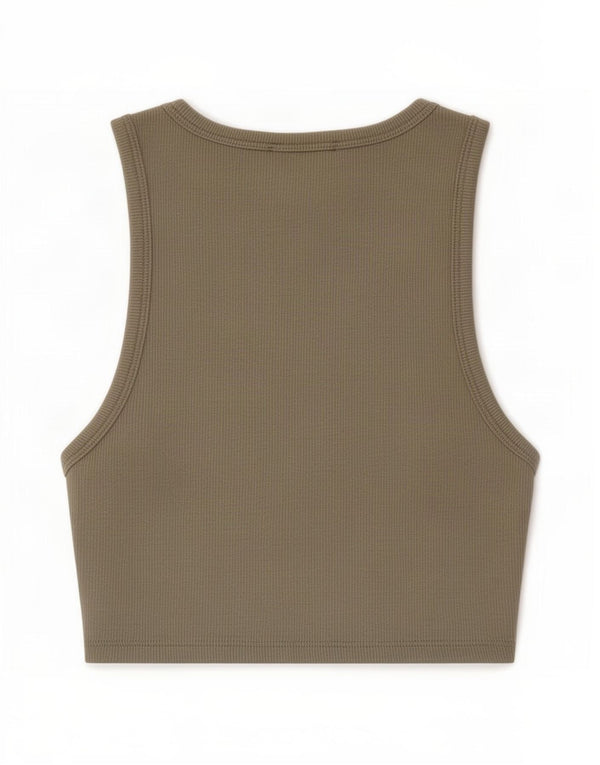 Canotta corta da donna Zara UK 12 cotone kaki medio