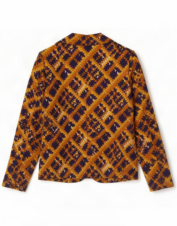 Giacca blazer vintage da donna a 3 bottoni UK 12 Giallo medio geometrico