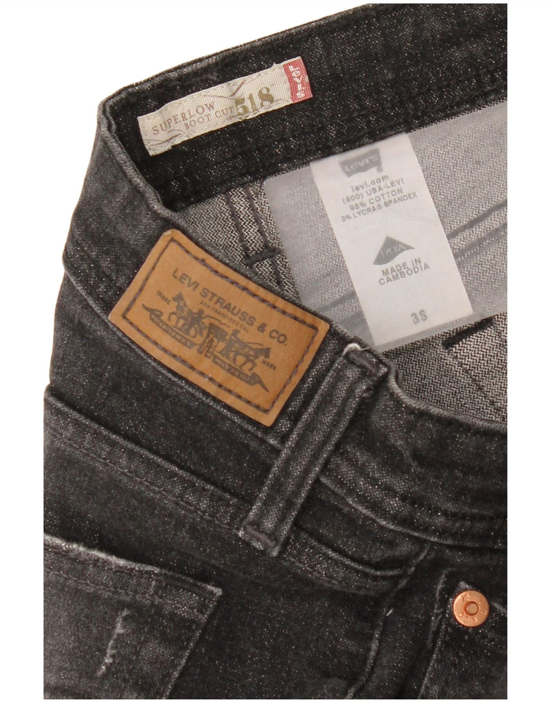 Levi's Donna 518 Jeans Bootcut Super Low US 3 Small W30 L29 Cotone Grigio