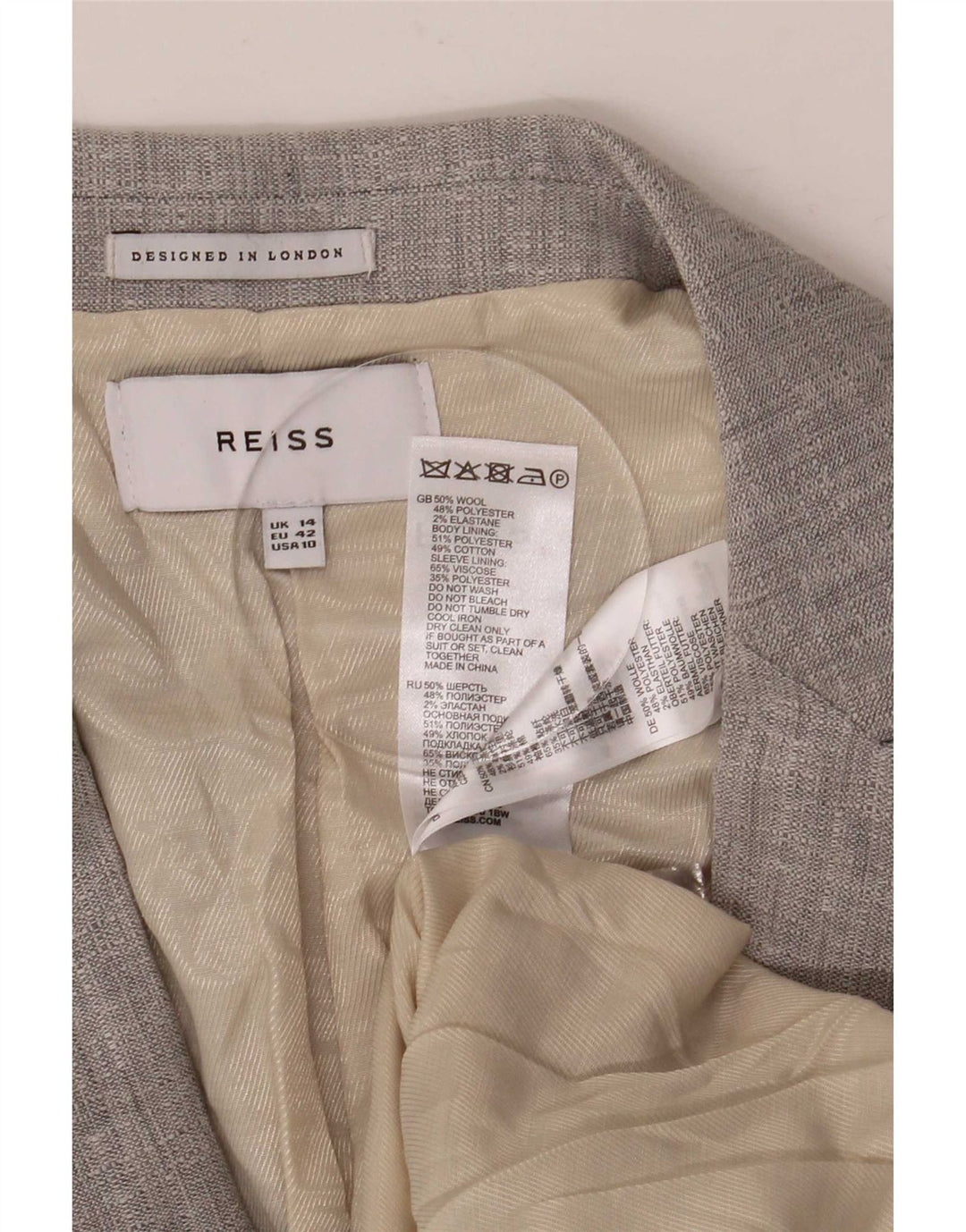 Giacca blazer da donna a 1 bottone Reiss UK 14 grande lana grigia