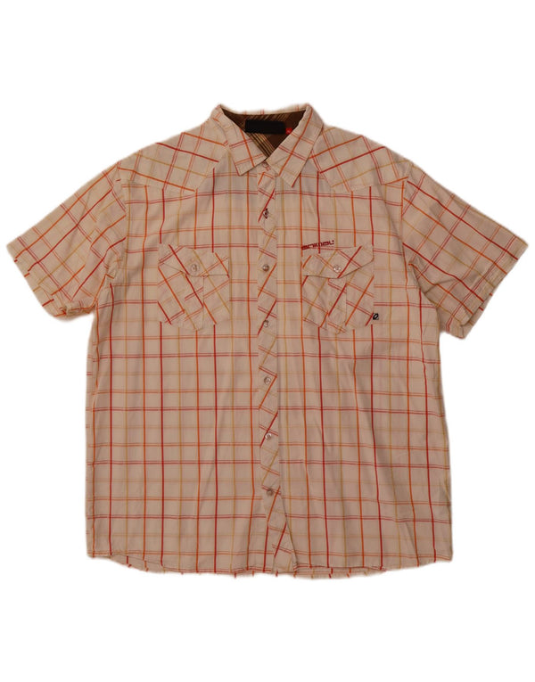 Camicia a maniche corte da uomo Animal XL in cotone a quadri bianco sporco