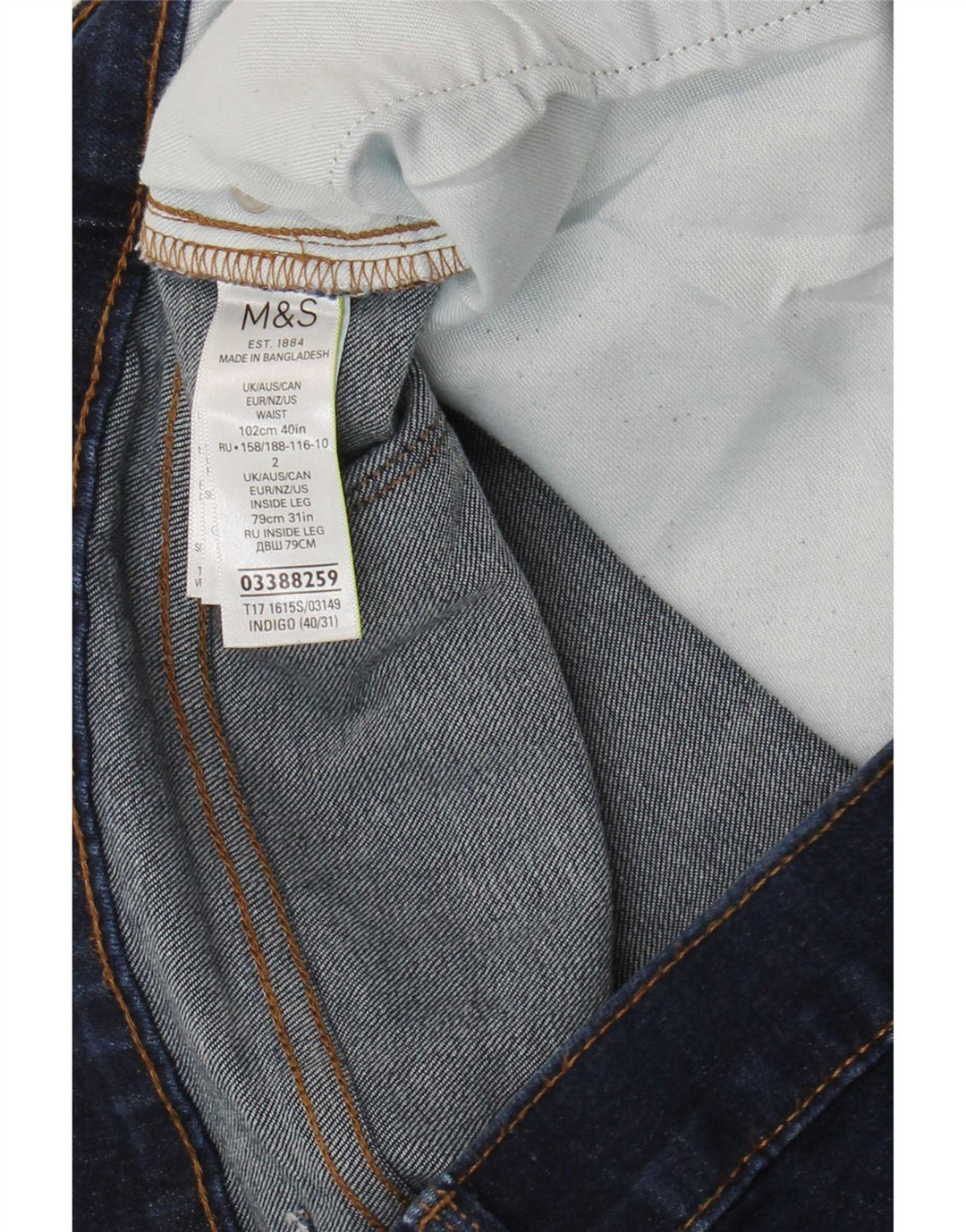 Jeans slim da uomo Marks & Spencer W40 L31 cotone blu navy