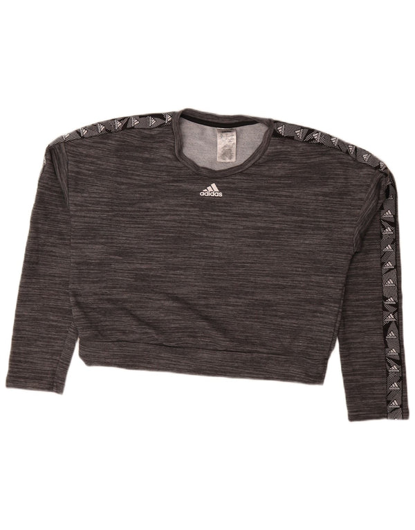 Felpa con grafica corta Adidas da donna UK 16/18 Large Grey Flecked