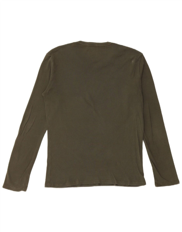 BENETTON Top grafico da donna a maniche lunghe UK 12 Verde medio