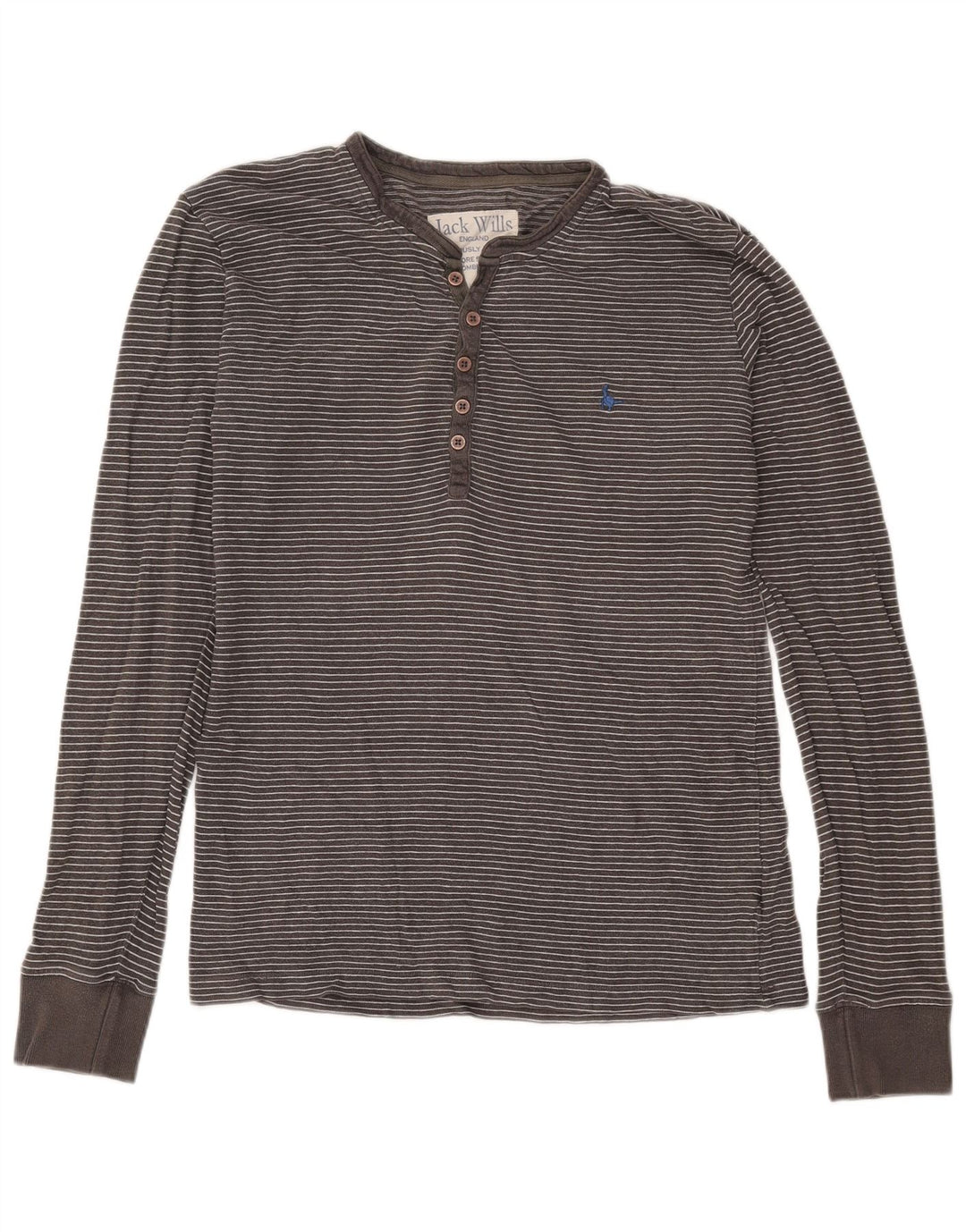 JACK WILLS Top da uomo a maniche lunghe in cotone gessato grigio piccolo