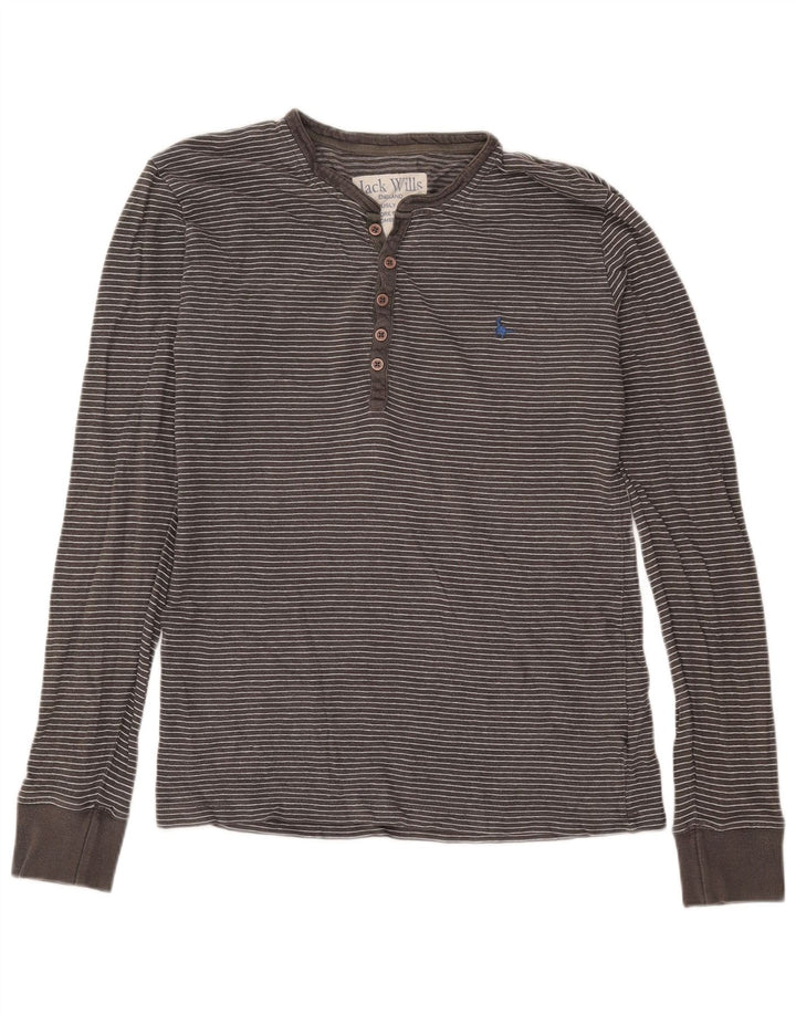 JACK WILLS Top da uomo a maniche lunghe in cotone gessato grigio piccolo
