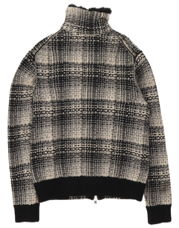 EDC Womens Cardigan Sweater UK 16 Large Black Check Lambswool