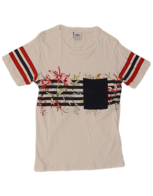 T-shirt Zara da uomo Top piccola in cotone floreale bianco