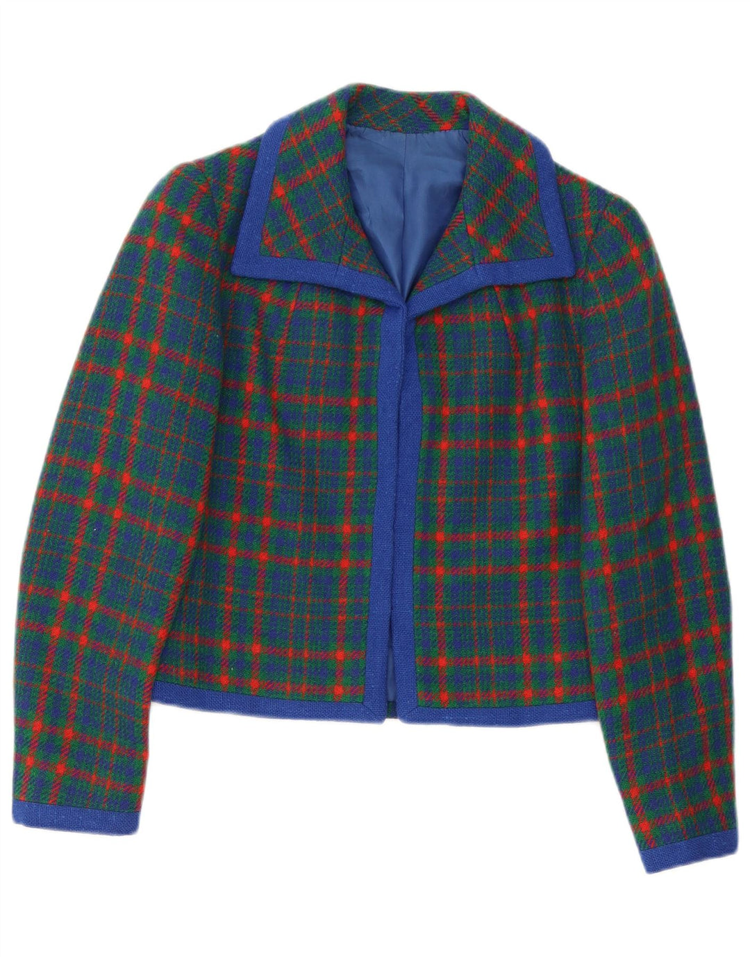 Giacca blazer vintage da donna UK 10 piccolo plaid verde retrò