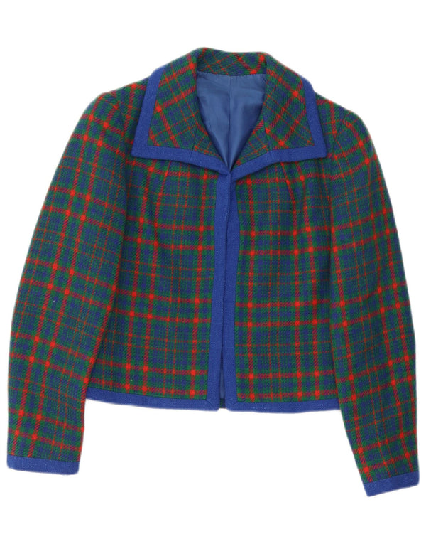 Giacca blazer vintage da donna UK 10 piccolo plaid verde retrò