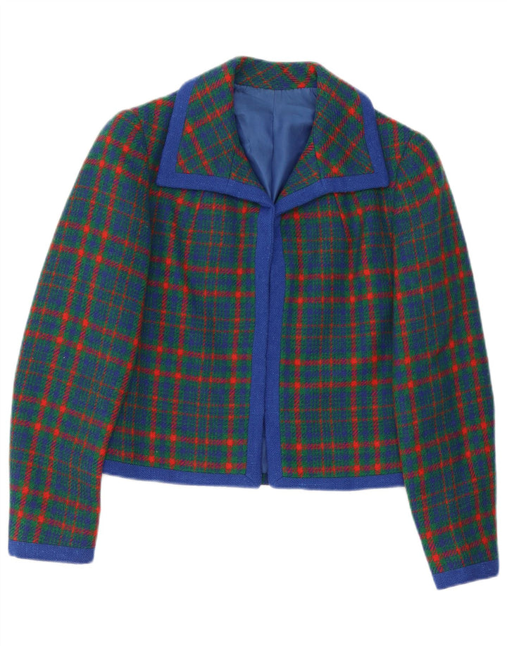 Giacca blazer vintage da donna UK 10 piccolo plaid verde retrò